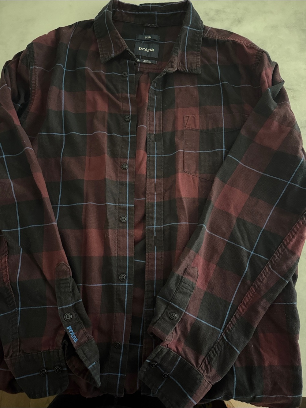 Prana Men's Plaid Button-Up Shirt - Burgundy, Black & Blue